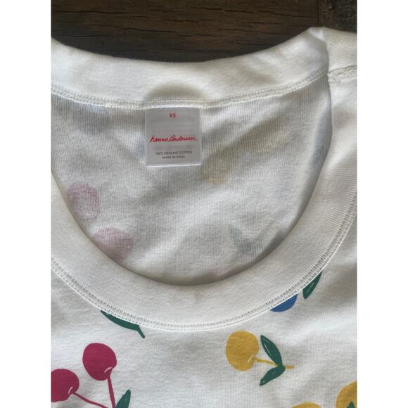 NWOT Women’s HANNA ANDERSSON Long Sleeve White w/ Cherries Print Top (XS/S) - Picture 2 of 3